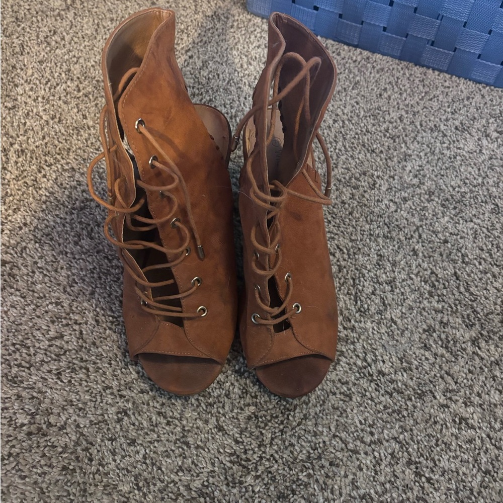 Women's Lace-Up Peep Toe Boots